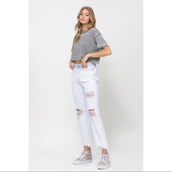 PRICE DROP Calliope Super High Rise Straight Crop Blocking Detail Jeans - Picture 5 of 14